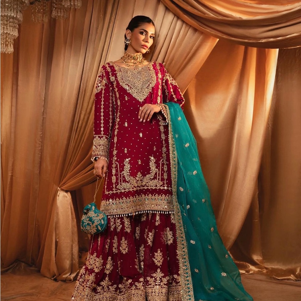 Elegant pink and Teal Embroidered Dress Pakistani dress